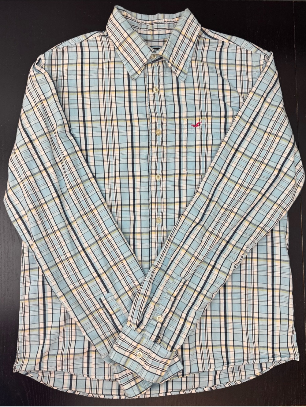 Y2K Hollister Light Blue Plaid Button-Down Shirt Sz XL